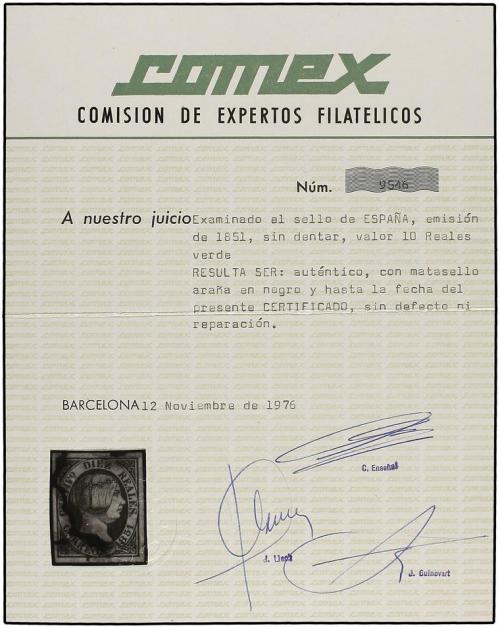 ° ESPAÑA. Ed. 11. 10 reales verde. Márgenes excepcionales. P