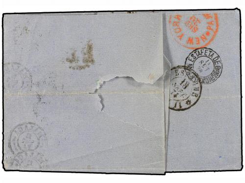 ✉ ESPAÑA. Ed. 148 (2). 1874. MÁLAGA a NEW YORK. 40 cts. viol