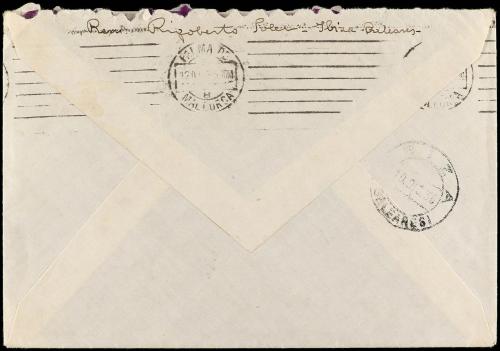 ✉ ESPAÑA GUERRA CIVIL. 1936. IBIZA a ZURICH. 25 cts. (2) y v