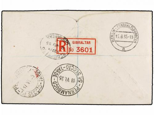 ✉ ZEPPELIN. 1935. GIBRALTAR to BRAZIL. 2 d. (2) and 6 d. can
