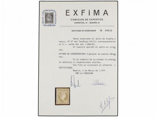 * ESPAÑA. Ed. 47. 2 cuartos verde. PIEZA DE LUJO. Cert. COME