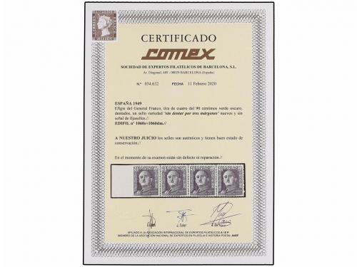 ** ESPAÑA. Ed. 1060dm. 90 cts. verde. Tira de cuatro, un sel