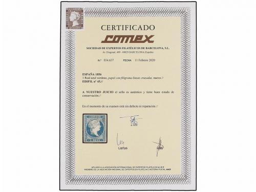 * ESPAÑA. Ed. 45. 1 real azul verde. Grandes márgenes, color