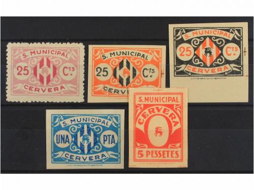 * ESPAÑA GUERRA CIVIL. CERVERA. Cinco sellos dentados y sin 