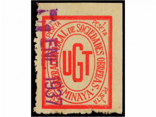 ° ESPAÑA GUERRA CIVIL. MINAYA. 1 pta. rojo. U.G.T. Federació