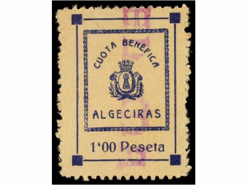 ° ESPAÑA GUERRA CIVIL. ALGECIRAS. 1 pta. azul. Cuota Benéfic