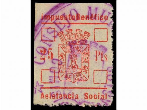 ° ESPAÑA GUERRA CIVIL. CARTAGENA. 25 pts. rojo. Impuesto Ben