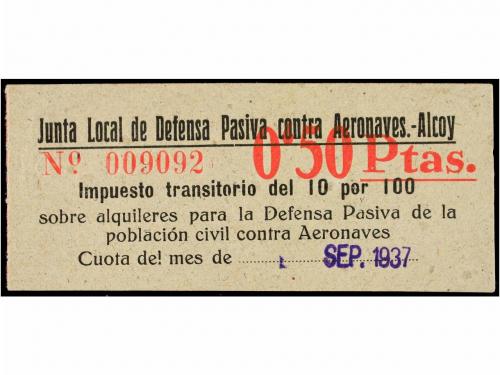 * ESPAÑA GUERRA CIVIL. ALCOY. Vale de 50 cts. Junta Local de