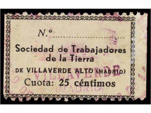 ESPAÑA GUERRA CIVIL. VILLAVERDE ALTO. Sello de cuota de 25 c