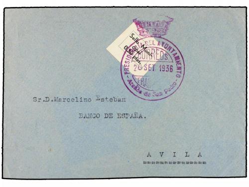 ✉ ESPAÑA GUERRA CIVIL. ARENAS DE SAN PEDRO. 20 cts. sobre ca