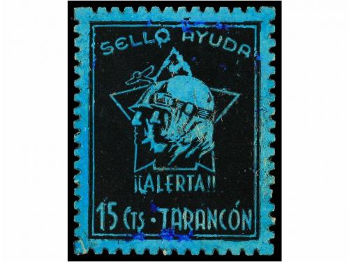 * ESPAÑA GUERRA CIVIL. TARANCON. 15 cts. negro s. azul. ¡Ale