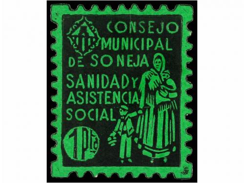 * ESPAÑA GUERRA CIVIL. CASTELLÓN. 1 pta. negro s. verde. San