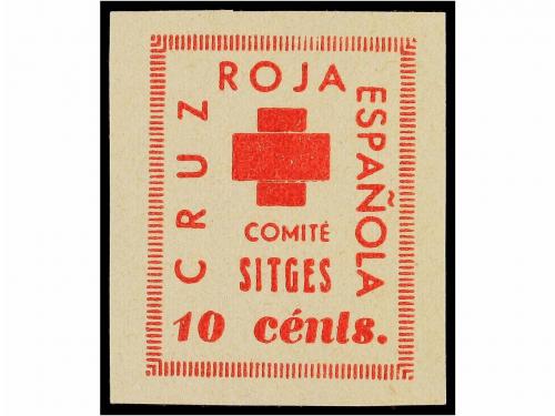 * ESPAÑA GUERRA CIVIL. SITGES. 10 cts. rojo sin dentar. Cruz