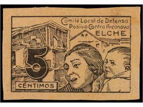 * ESPAÑA GUERRA CIVIL. ELCHE. 5 cts. negro s. rosa sin denta
