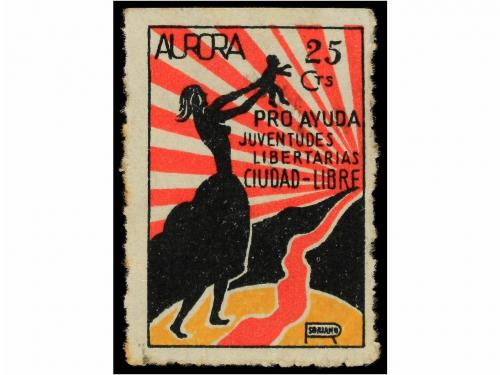 * ESPAÑA GUERRA CIVIL. CIUDAD REAL. 25 cts. rojo, amarillo y
