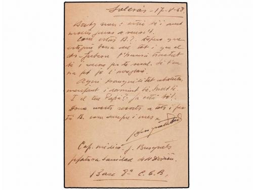 ✉ ESPAÑA ENTEROS POSTALES. 1938. SOLERÁS (Lérida) a BADALONA