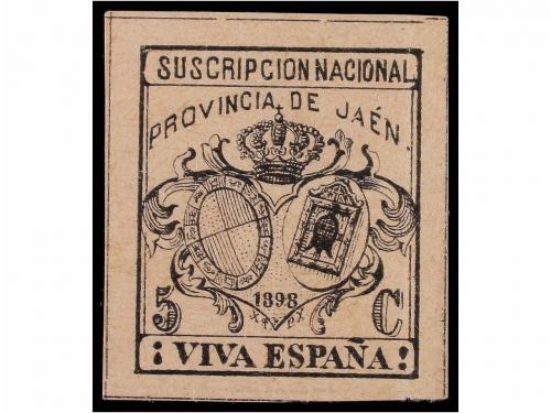 * ESPAÑA: VIÑETAS. JAÉN GUERRA DE CUBA. 5 cts. negro y 5 cts