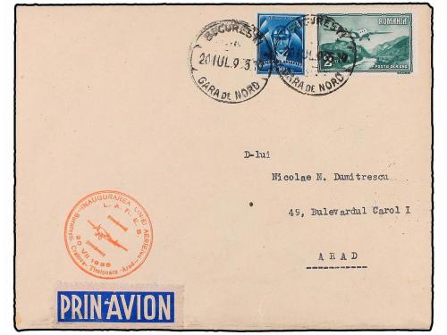 ✉ RUMANIA. 1935 (20-VII). BUCAREST a ARAD. FIRST FLIGHT. Vue