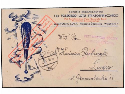 ✉ POLONIA. 1938 (14-X). VARSOVIA a LWOW. BALLON POST. Vuelo 