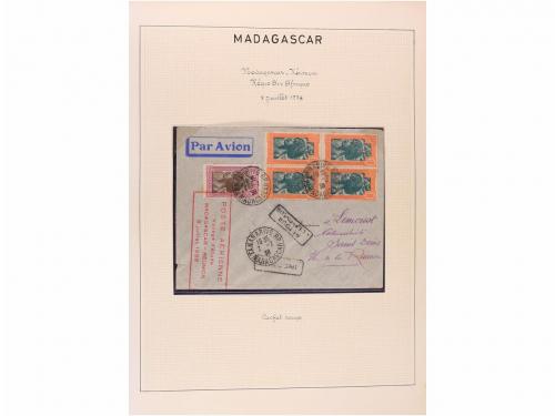 ✉ MADAGASCAR. 1929-1938. PRIMEROS VUELOS. Colección de 25 ca