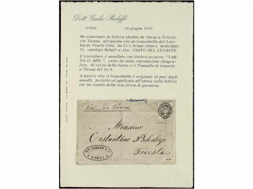 ✉ LEVANTE: CORREO AUSTRIACO. 1864. VARNA a TRIESTE. 15 soldi