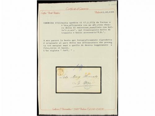 ✉ ITALIA ANTIGUOS ESTADOS: CERDEÑA. Sa. 6. 1854. TORINO a LA