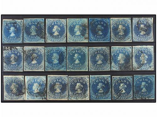 ° CHILE. Sc. 10 (21). 10 ctvos. azul. Estancos. Veintiún sel