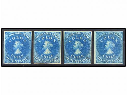 */(*) CHILE. Sc. 12. 1862. 10 ctvos. azul. Segunda tirada de