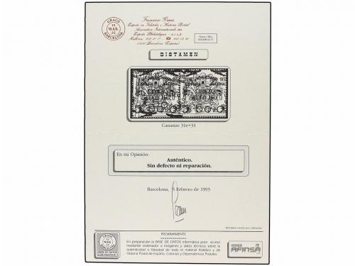 * ESPAÑA: CANARIAS. Ed. 31hhd+31. 50 cts. s. 5 cts. castaño 