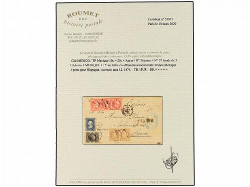 ✉ MEXICO. 1874. MÉXICO a ASTURIAS (España). Circulada con se