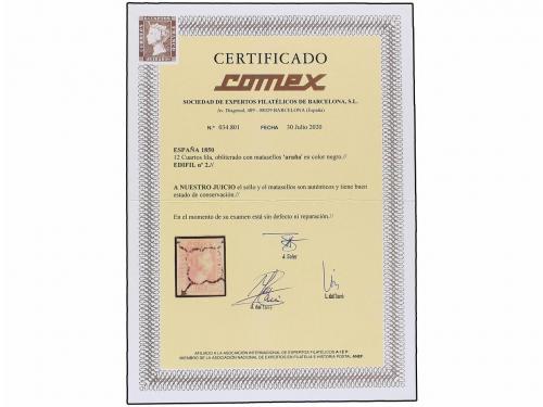 ° ESPAÑA. Ed. 2. 12 cuartos lila gris. PIEZA DE LUJO. Cert. 