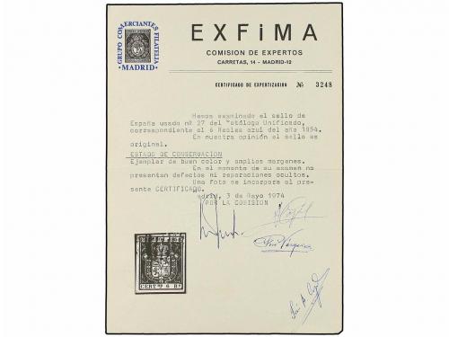 ° ESPAÑA. Ed. 27. 6 reales azul. Grandes márgenes. PIEZA DE 