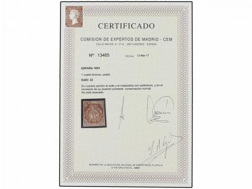 ° ESPAÑA. Ed. 22. 1 cuarto bronce. Muy bonito ejemplar. Cert