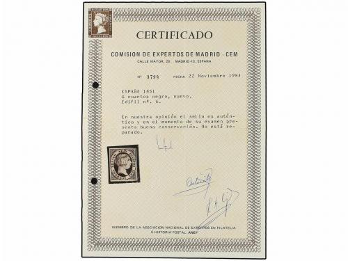 (*) ESPAÑA. Ed. 6. 6 cuartos negro. MAGNÍFICO EJEMPLAR. Cert