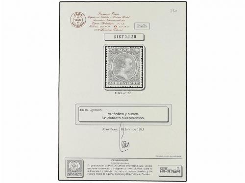 * ESPAÑA. Ed. 220. 20 cts. verde amarillo. PIEZA DE LUJO. Di