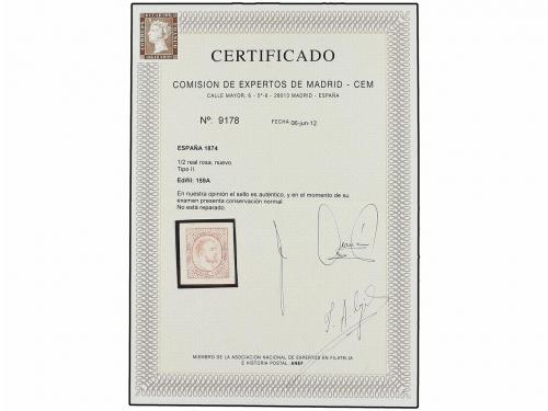 * ESPAÑA. Ed. 159A. 1/2 real carmín. Tipo II. Márgenes excep