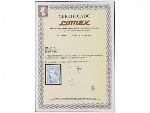 * ESPAÑA. Ed. 156. 1 real azul. Pequeña inclusión natural de