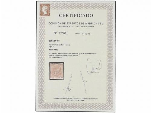 * ESPAÑA. Ed. 153B. 10 cts. castaño. Tipo III. MAGNÍFICO EJE