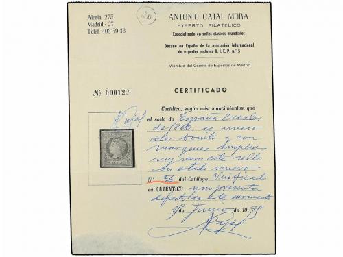 (*) ESPAÑA. Ed. 56. 2 reales lila. PIEZA DE LUJO. Cert. A. C