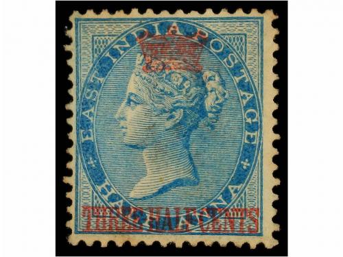 * MALASIA. Sg. 1. 1867. 1 1/2 cents on 1/2 anna blue. Fine. 