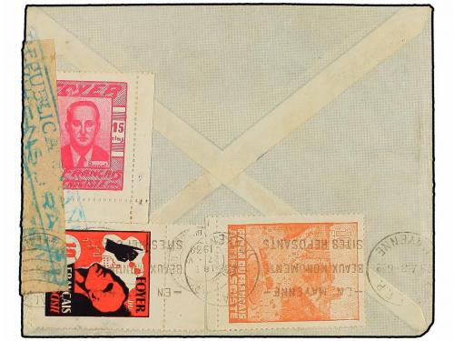 ✉ ESPAÑA GUERRA CIVIL. 1938. BARCELONA a FRANCIA. Sobre circ