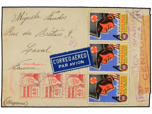 ✉ ESPAÑA GUERRA CIVIL. 1937. BARCELONA a FRANCIA. Sobre circ