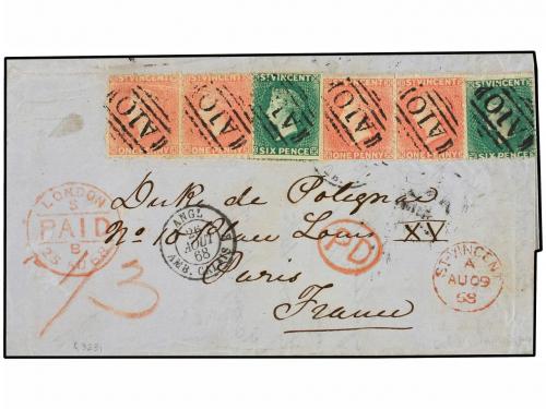 ✉ SAN VICENTE. Sg. 4, 5. 1868. SAINT VINCENT to FRANCE. 1d. 