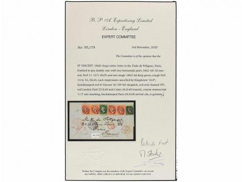 ✉ SAN VICENTE. Sg. 4, 5. 1868. SAINT VINCENT to FRANCE. 1d. 