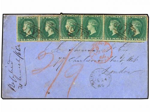 ✉ SAN VICENTE. Sg. 4 (6). 1866. SAINT VINCENT to LONDON. 6d.