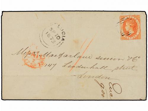 ✉ SANTA LUCIA. Sg. 14. 1873. SAINT LUCIA to LONDON. (1sh.) o