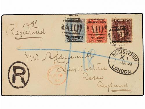 ✉ SAN VICENTE. Sg. 48, 49, 54. 1890. SAINT VINCENT to ENGLAN