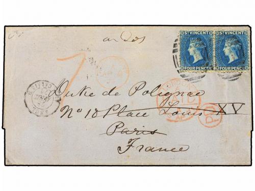 ✉ SAN VICENTE. Sg. 6 (2). 1871. SAINT VINCENT to FRANCE. 4d.