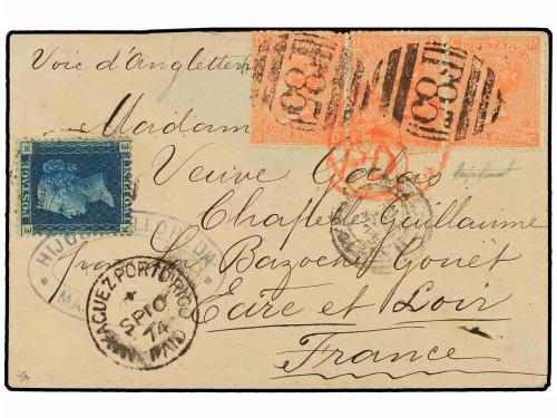 ✉ PUERTO RICO. 1871. MAYAGUEZ a FRANCIA. Circulada con sello