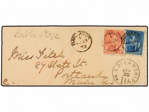 ✉ BARBADOS. Sg. 27, 52. 1872. BARBADOS to PORTLAND (U.S.A.).